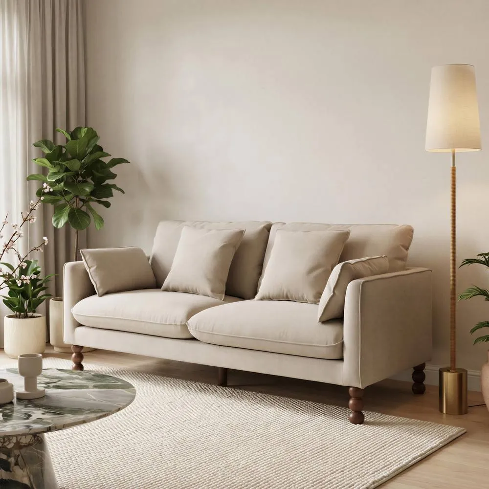 FurnitureboxUK Monroe Chenille Fabric 3 Seater Sofa in Beige