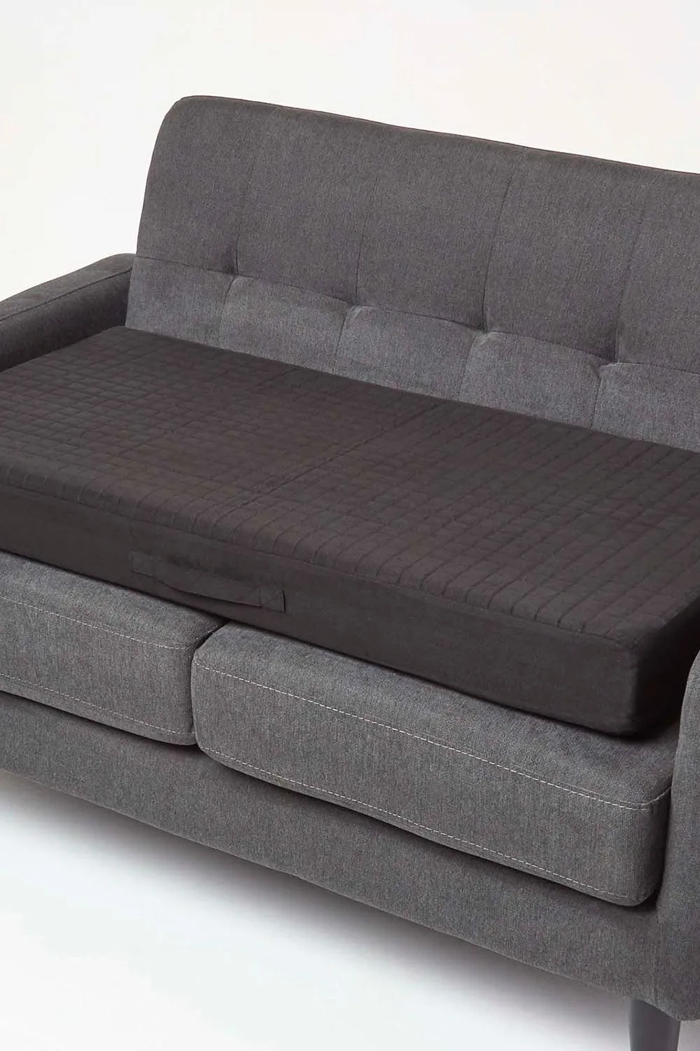 Homescapes Quilted Polyester 2 Seater Orthopaedic Booster Cushion Cover in Black 2