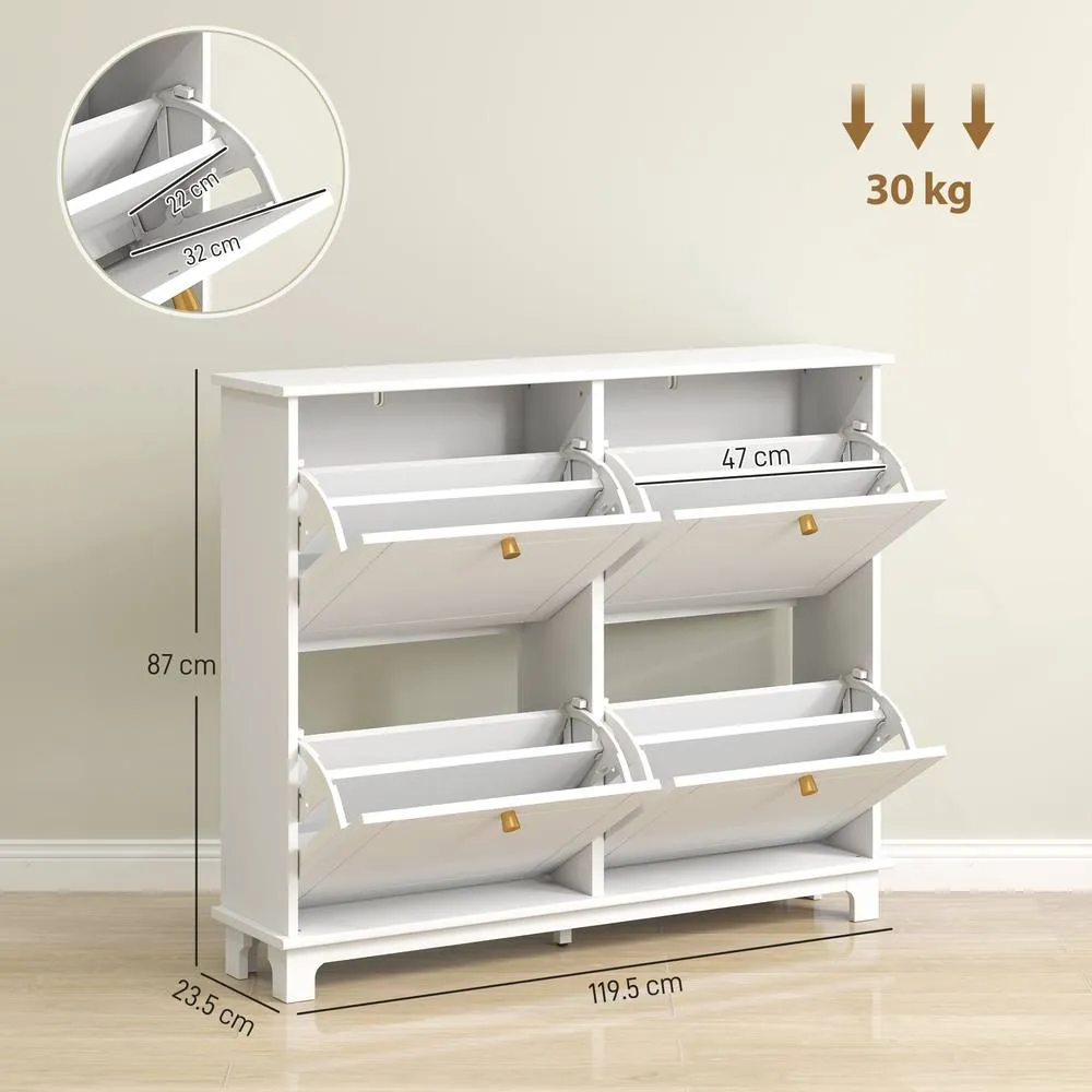 HOMCOM Narrow Shoe Cabinet with 4 Flip Drawers Adjustable Shelves, White 3