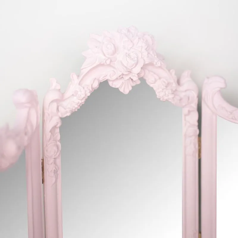 Melody Maison Small Pink Ornate Rose Triple Mirror - 37cm X 38cm in Pale Pink 2
