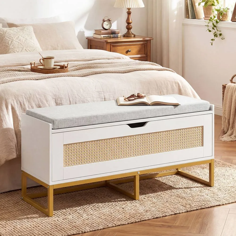 Costway Rattan Storage Chest Modern Hidden Storage Entryway Furniture in White 6