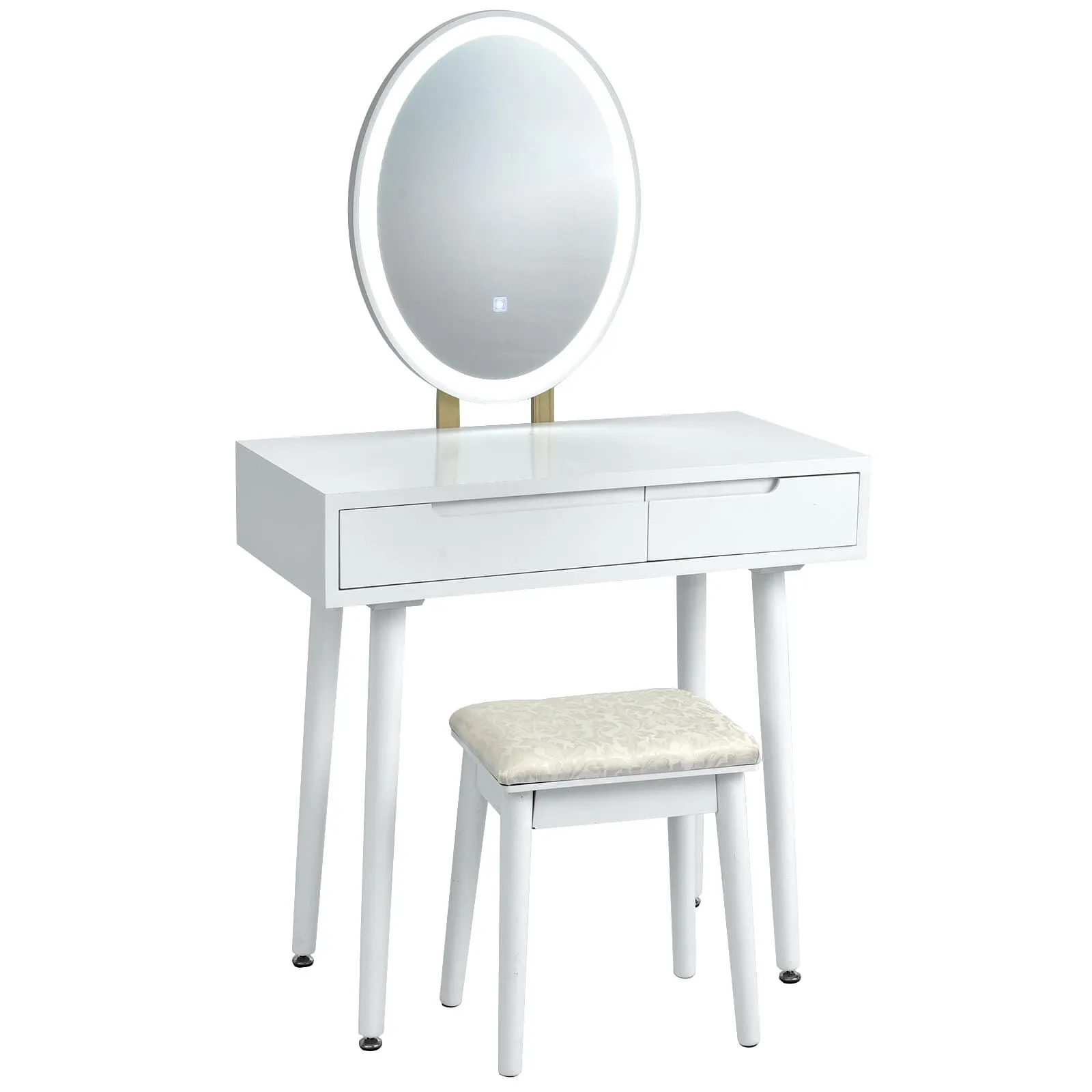 Costway Vanity Table Set with Lighted Mirror & 3 Color Lighting Modes in White