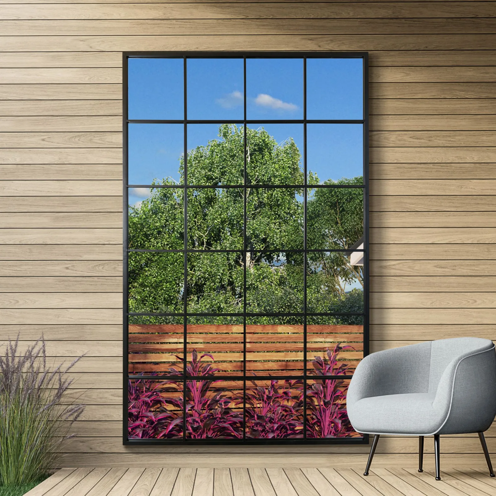 MirrorOutlet Black Modern Window Garden Wall Mirror 69" X 43" (174CM X 110CM) 2