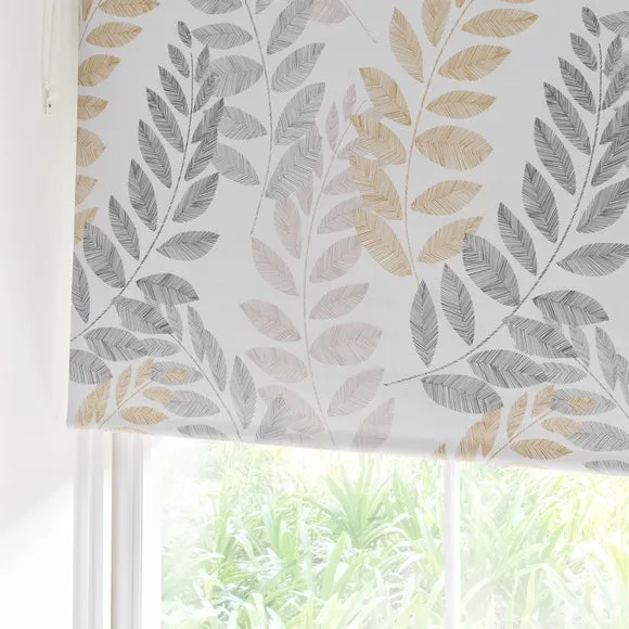 Leah Leaf Ochre Blackout Roller Blind 4