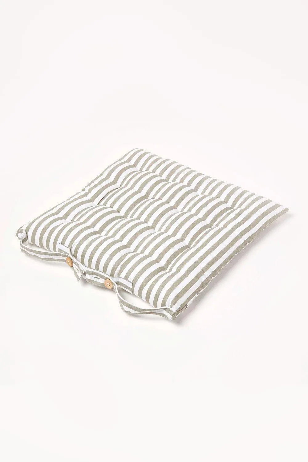 Homescapes Grey Stripe Seat Pad with Button Straps 100% Cotton 2
