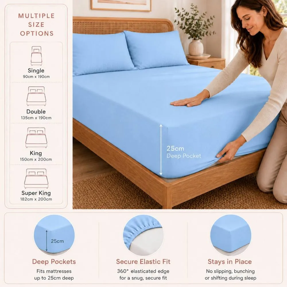Smart Living 3 Pack 100% Brushed Cotton Fitted Sheets 25cm Deep in Blue 3
