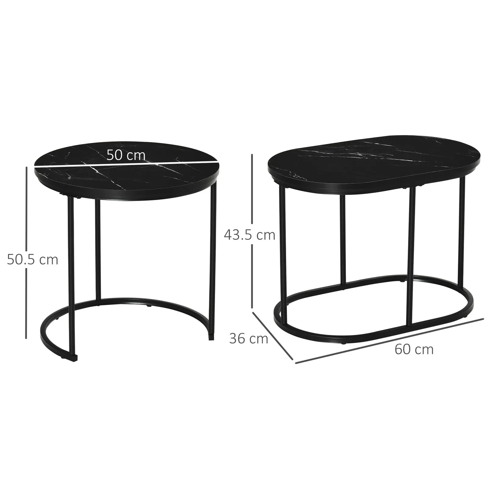 HOMCOM 2 Pcs Modern Coffee Table with Faux Marble Tabletop Black 3
