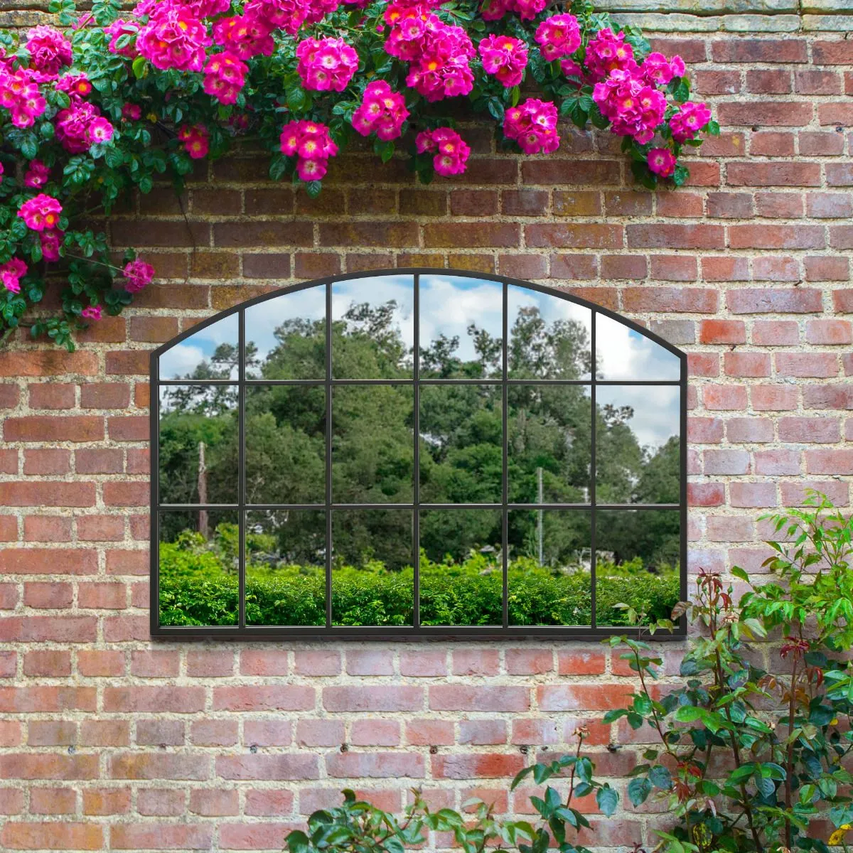 MirrorOutlet Black Framed Arched Wall Garden Mirror 43" X 29" (110CM X 75CM) 6
