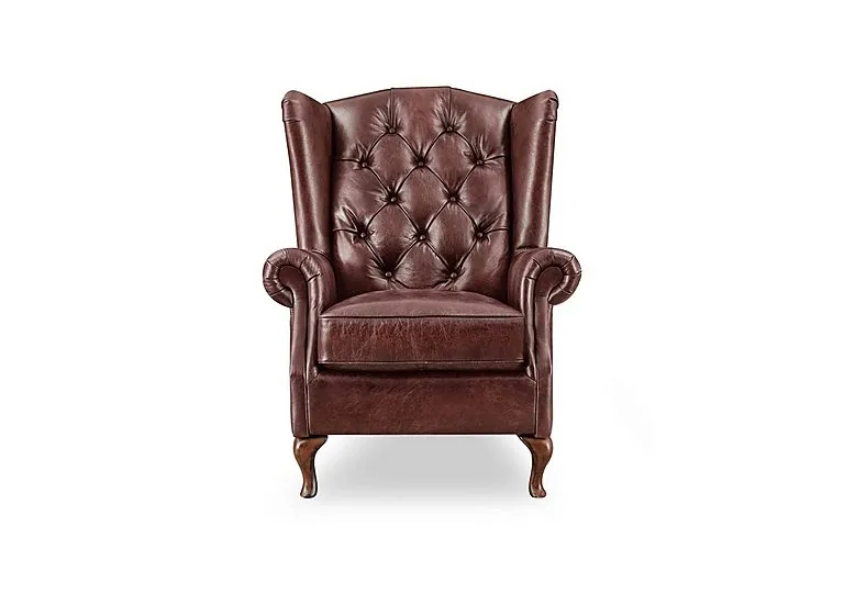Harriet Leather Wing Chair - Rose with Walnut Feet