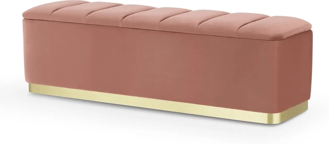Verna Ottoman Bench, Blush Pink Velvet & Brass