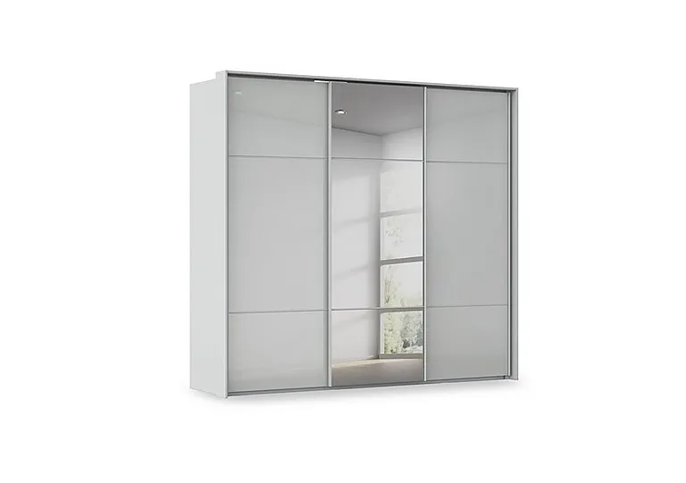 Haven 250cm 3 Door Slider Wardrobe with 2 Glass Doors and 1 Mirror Door