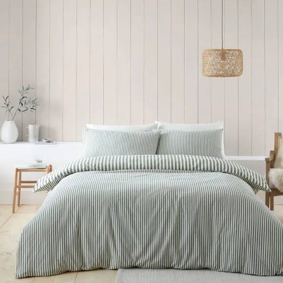 Catherine Lansfield Stripe 100% Brushed Cotton Reversible Duvet Cover & Pillowcase Set 3