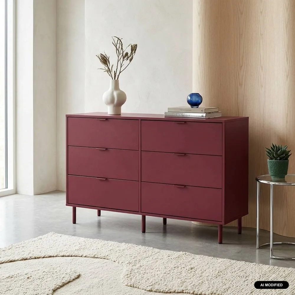 sweeek Chest of 6 drawers wood decor & metal in Burgundy
