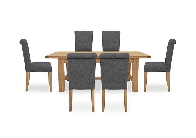 Augusta Large Rectangular Extending Dining Table and 6 Roll Back Upholstered Chairs - Anthracite