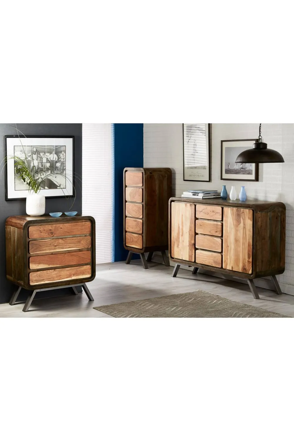 IH Design Willma Metal & Solid Wood 4 Drawers Chest - Storage Cabinet in Brown
