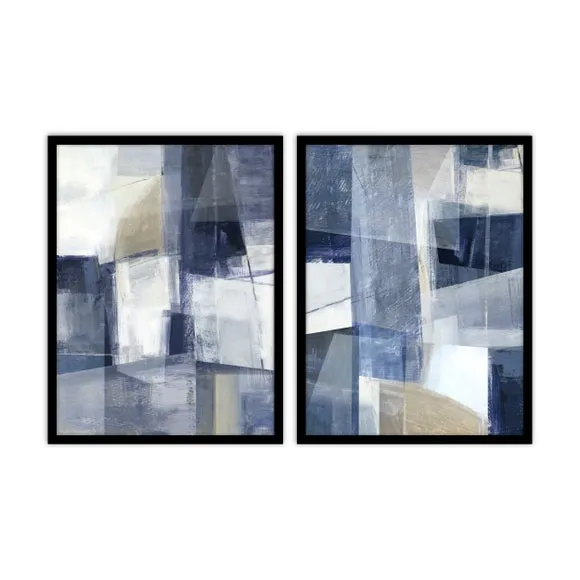 Set of 2 Blue Gaze Abstract Framed Prints 2
