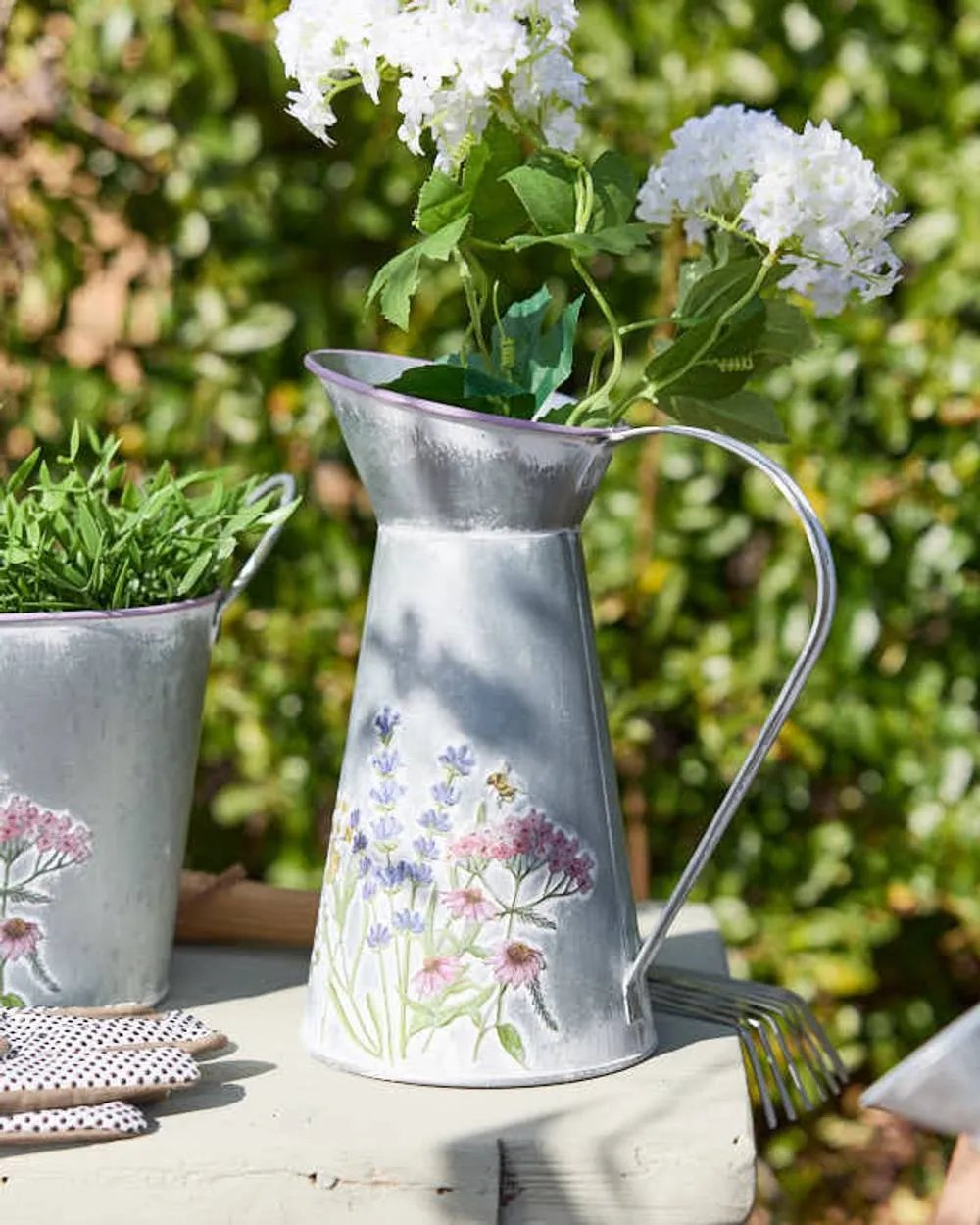 Dibor Lavender Meadow Metal Pitcher Jug Flower Vase in Grey