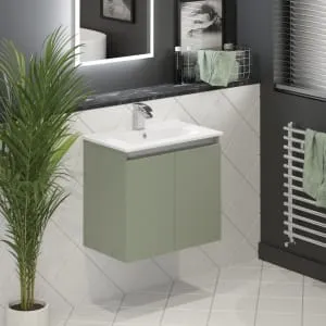 Newland Sage Green Slimline Basin Suspended Double Door Unit - 600mm 2