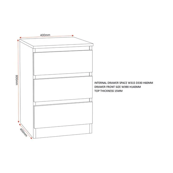 Return - Walker 3 Drawer Bedside Table, Black 6
