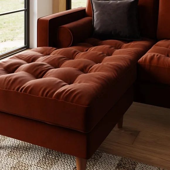 Zoe Casual Sit Velvet Corner Chaise Sofa 4
