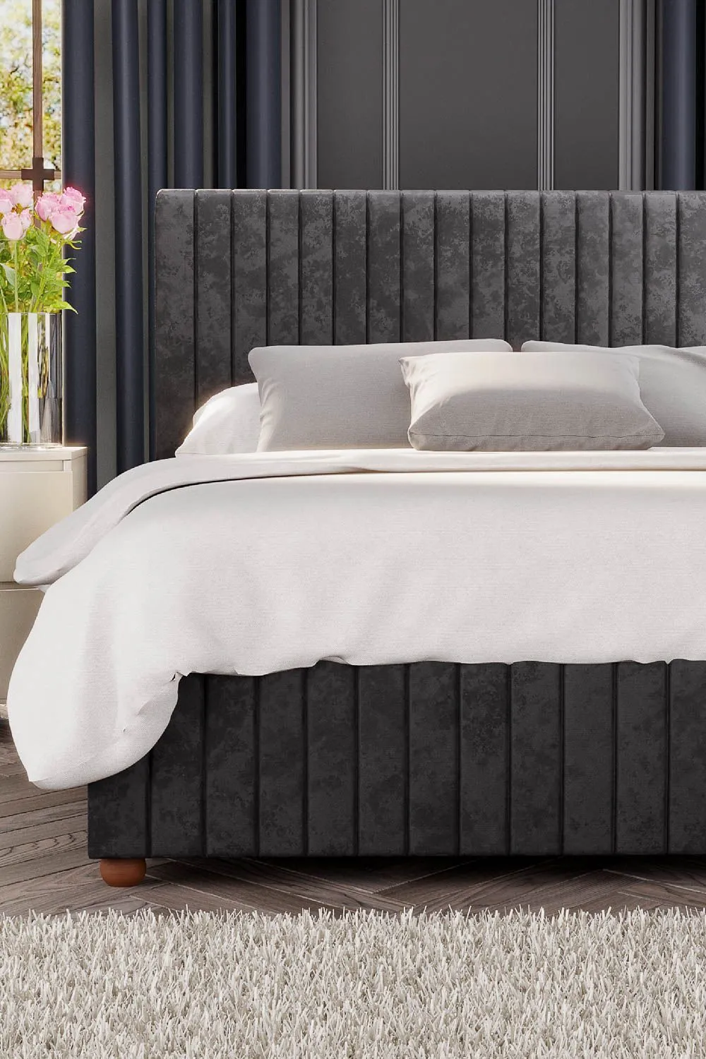 Laurence Llewelyn-Bowen Estella Ottoman Storage Bed in Mirazzi Velvet Fabric, Custom Made in Black 2