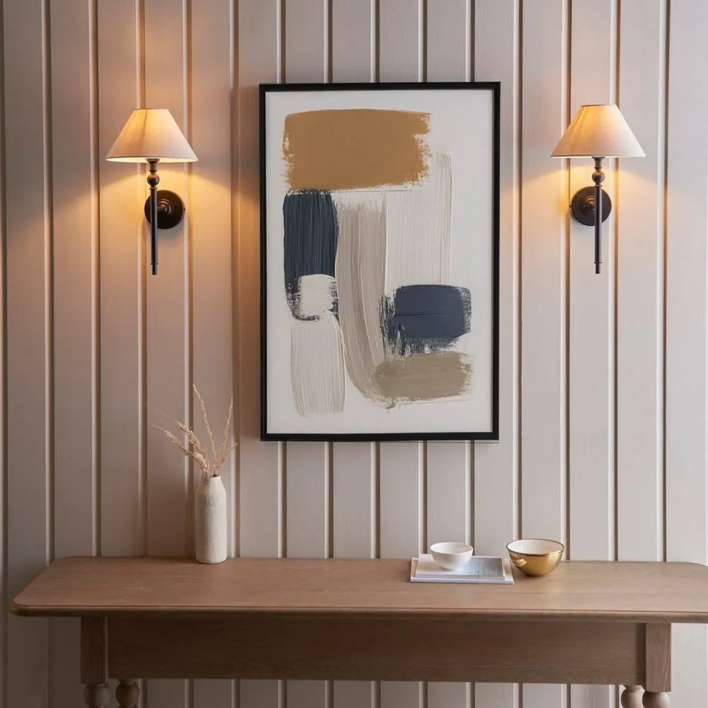 Netlighting Lille Wall Lamp with Shade Matt Black & Natural Faux Linen B22 2