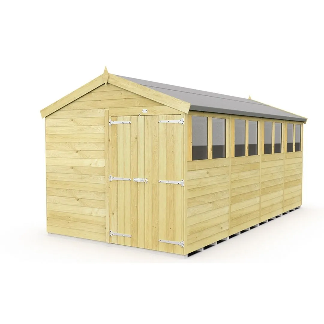 Buttercup Farm 8 x 16 Feet Apex Shed - Double Door W/ Windows - L472 x W231 x H217 cm in Brown