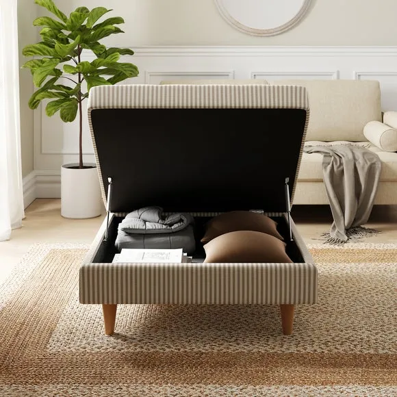 Zoe Pinstripe Fabric Square Storage Footstool 2