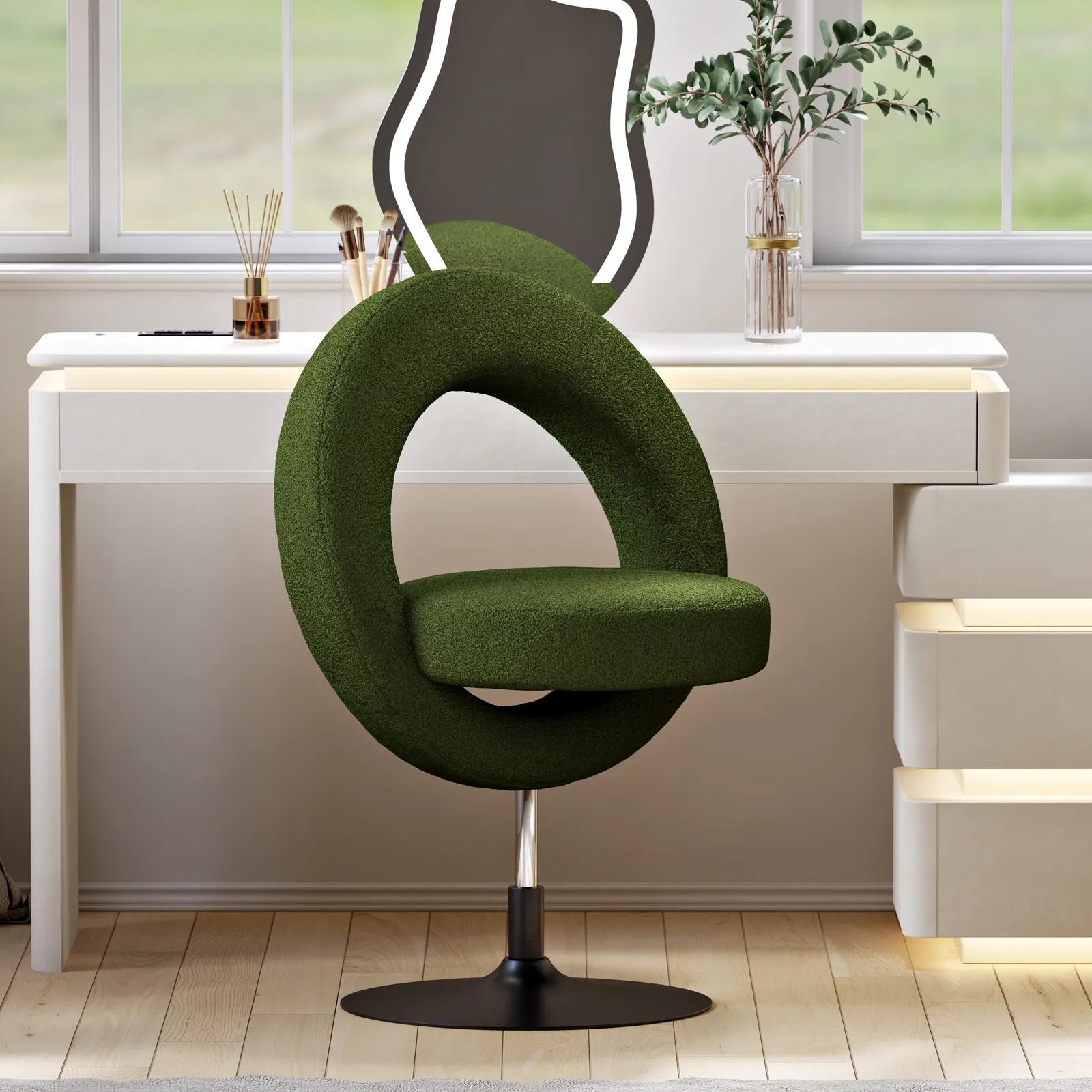 Modern Bouclé Adjustable Vanity Stool with Backrest