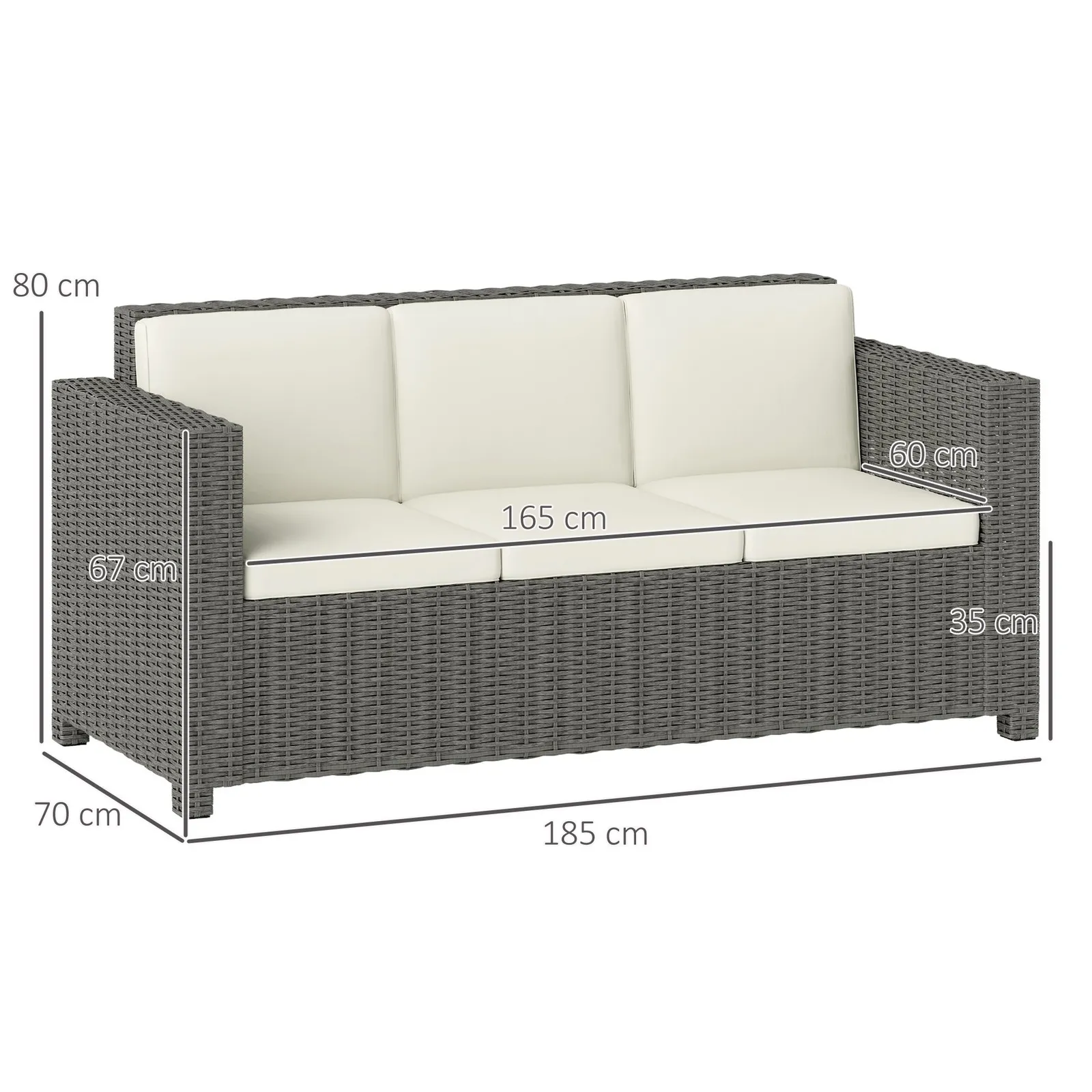 OUTSUNNY Rattan Wicker 3-seater Sofa Chair Patio Furniture w/ Cushion Cream 3