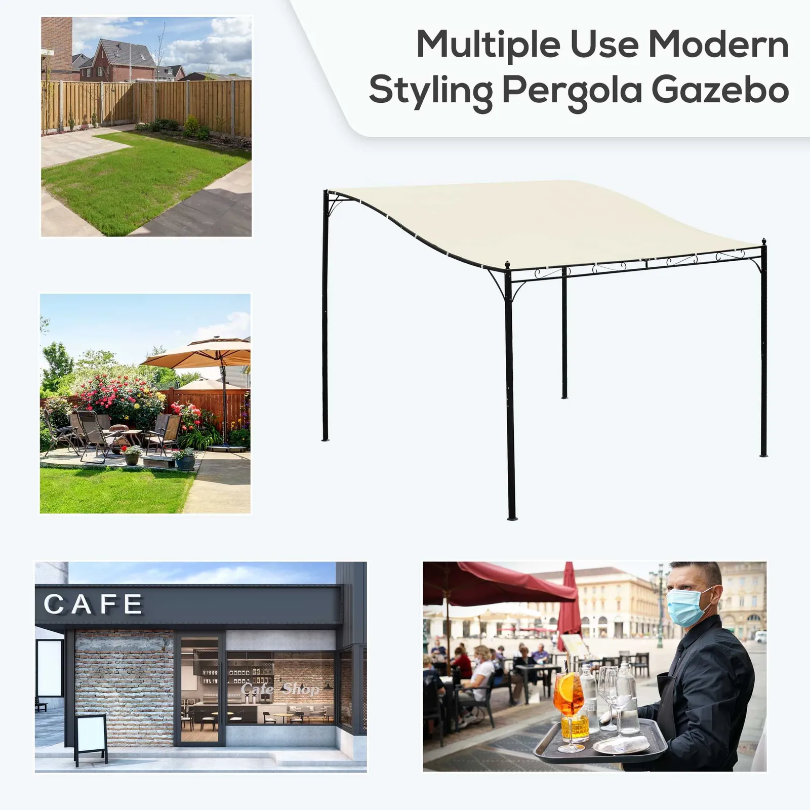OUTSUNNY 3 x 3M Wall Mounted Awning Free Stand Canopy Shade Garden Porch Pergola in Beige 6