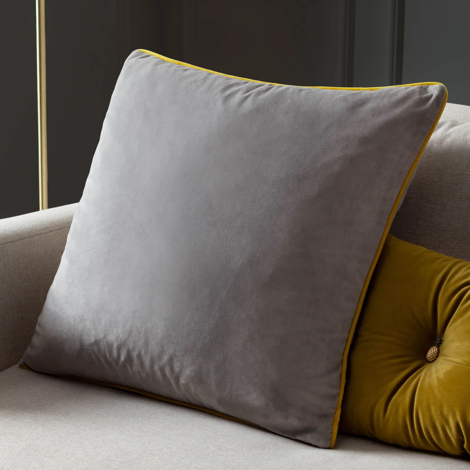 Furn Meridian Velvet Piped Cushion in Grey
