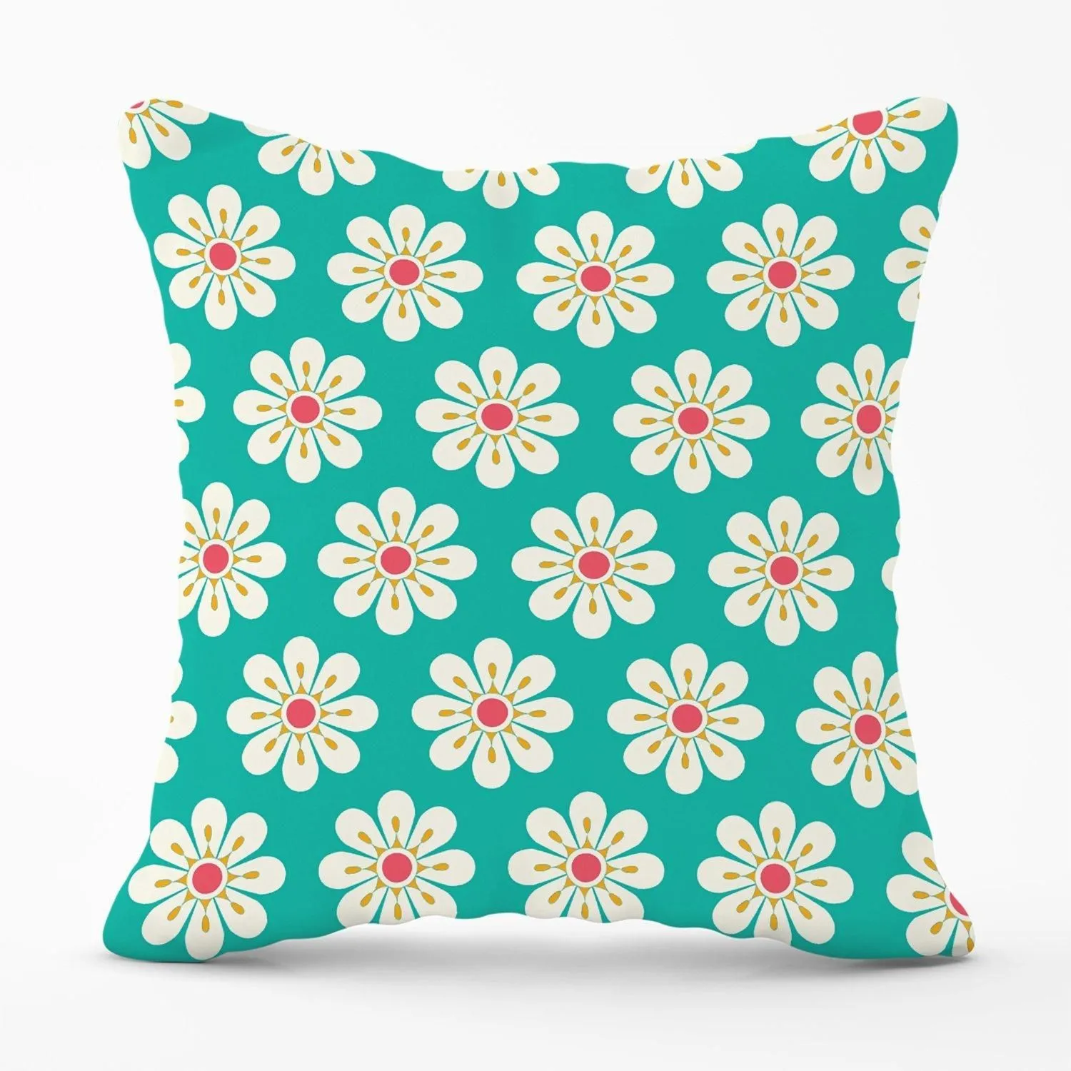 Warren Reed - Designer Daisy Pattern Outdoor Cushion in Green