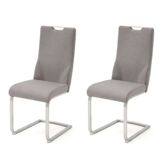 Jiulia Ice Grey Leather Cantilever Dining Chair In A Pair