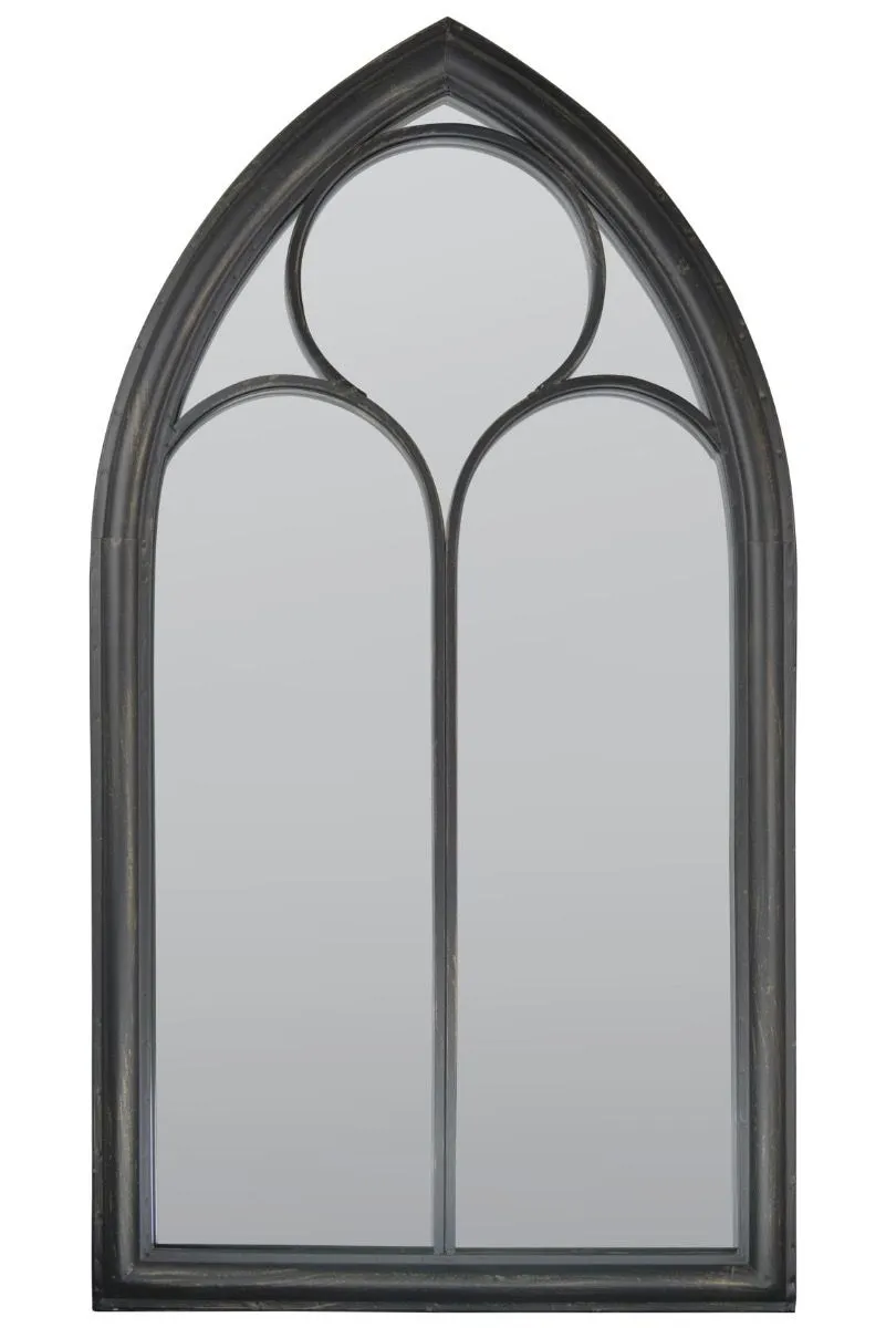 MirrorOutlet Rustic Black Metal Chapel Arched Wall Mirror 44" X 24" (111CM X 61CM) 3