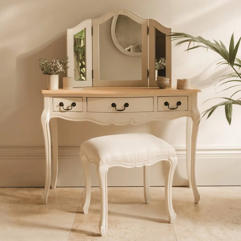 Statement Furniture Juliette Dressing Table Set (Stool, Table, 3 Way Mirror) in Ivory