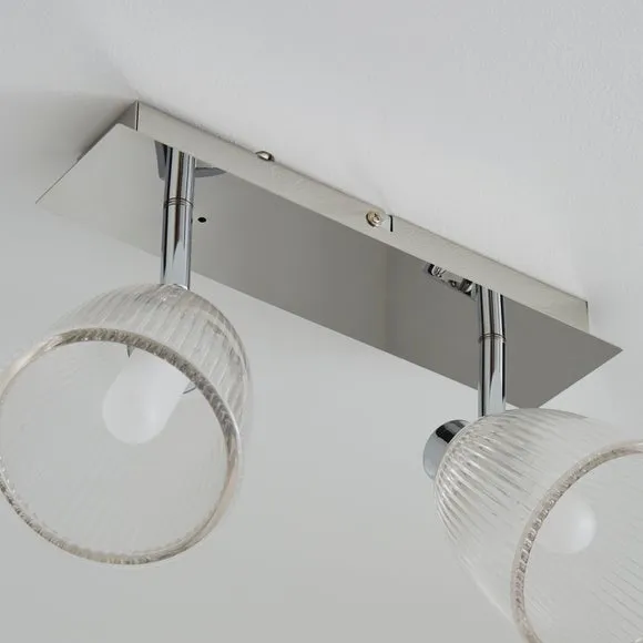 Bremont 2 Light Ribbed Glass Bathroom Semi Flush Spotlight Bar 4