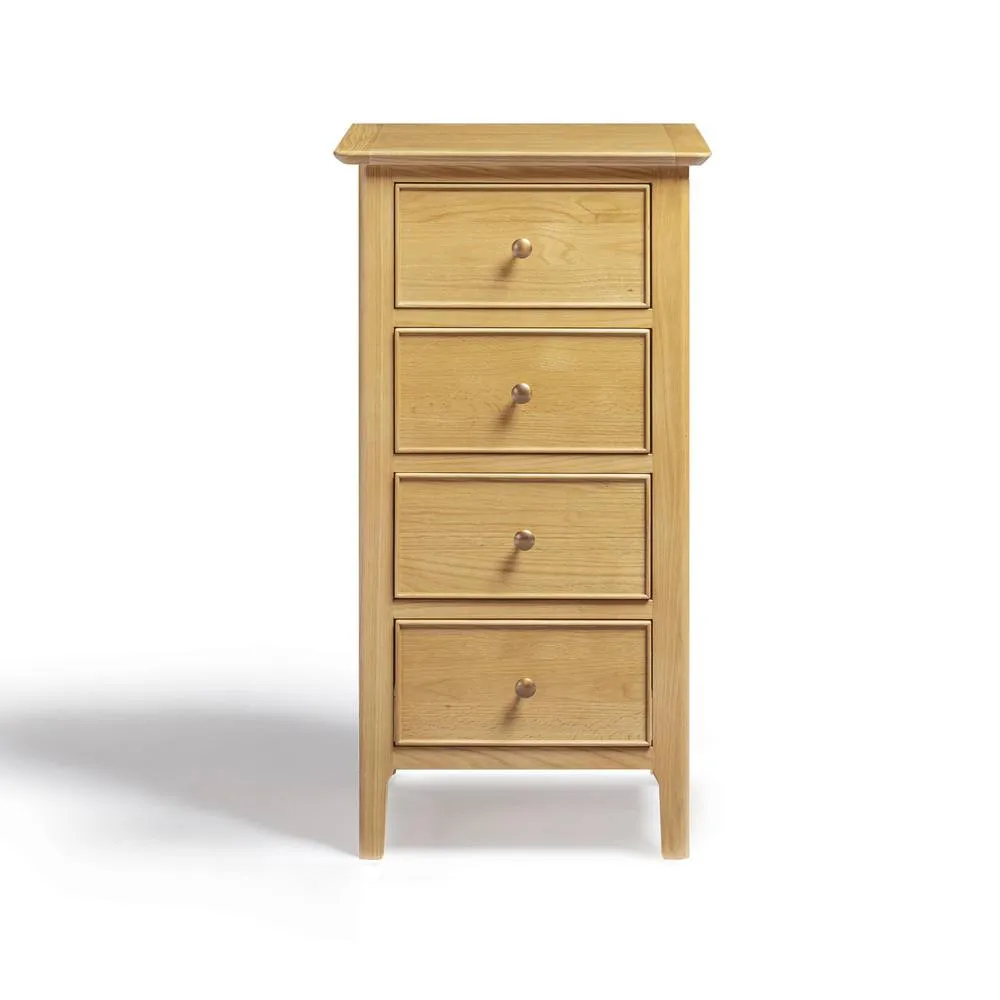 FurnitureboxUK Belle 4 Drawer Tall & Slim Solid Oak Small Chest of Drawers in Light Brown 3