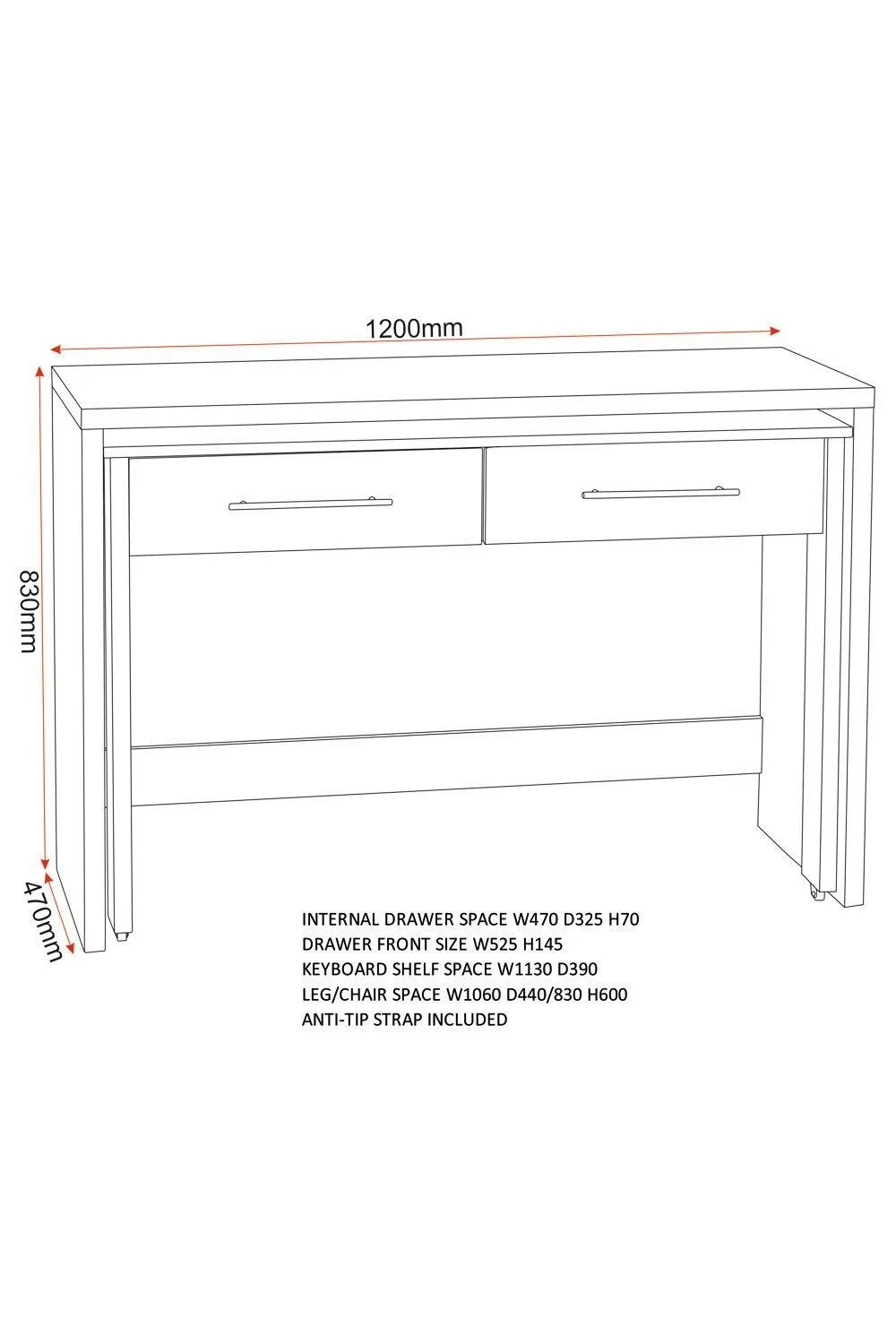 Seconique Seville 2 Drawer Slider Desk in White 6