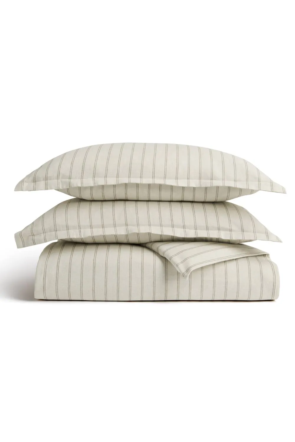 CHRISTY Flannel Stripe 100% Super Soft Brushed Cotton Duvet Sets in Beige 2