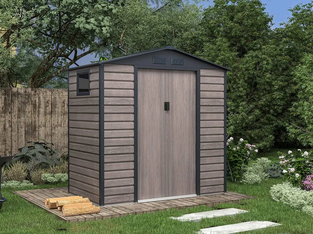 Vente-unique Garden Shed - 2.79 M² - Galvanised Steel With Grey Wood Effect 3