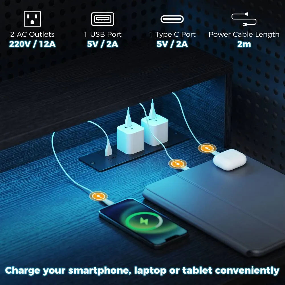 HOMCOM Gaming Desk with LED Lights & Power Outlets, Black Wood-Effect 6