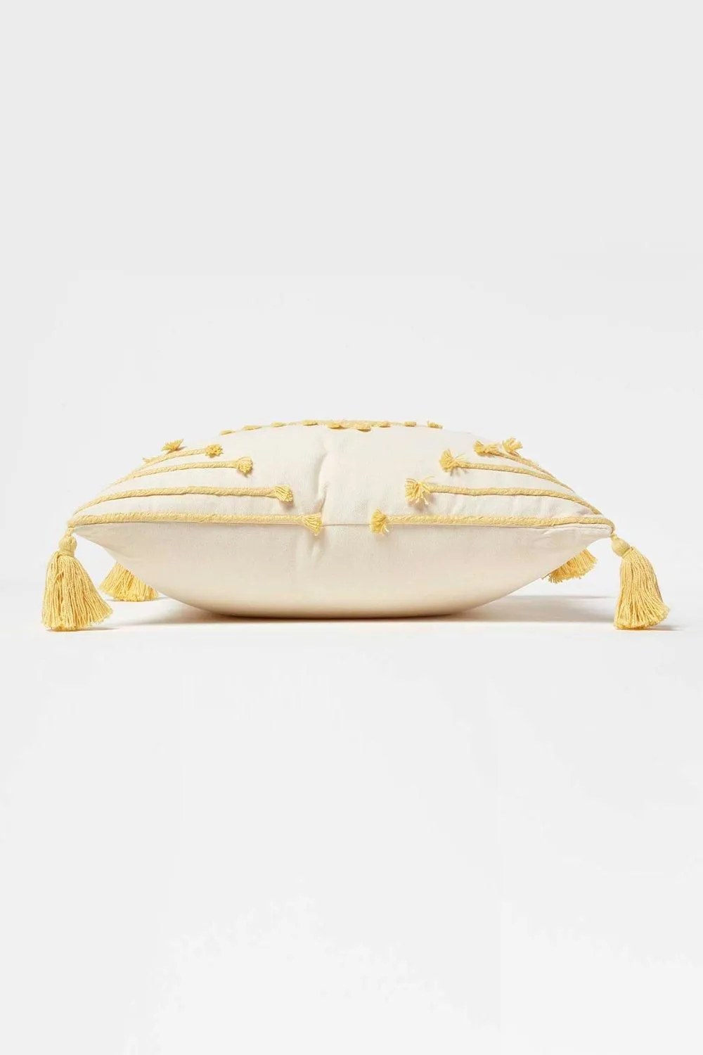 Homescapes Yellow Geometric Tassel Cotton Cushion 4