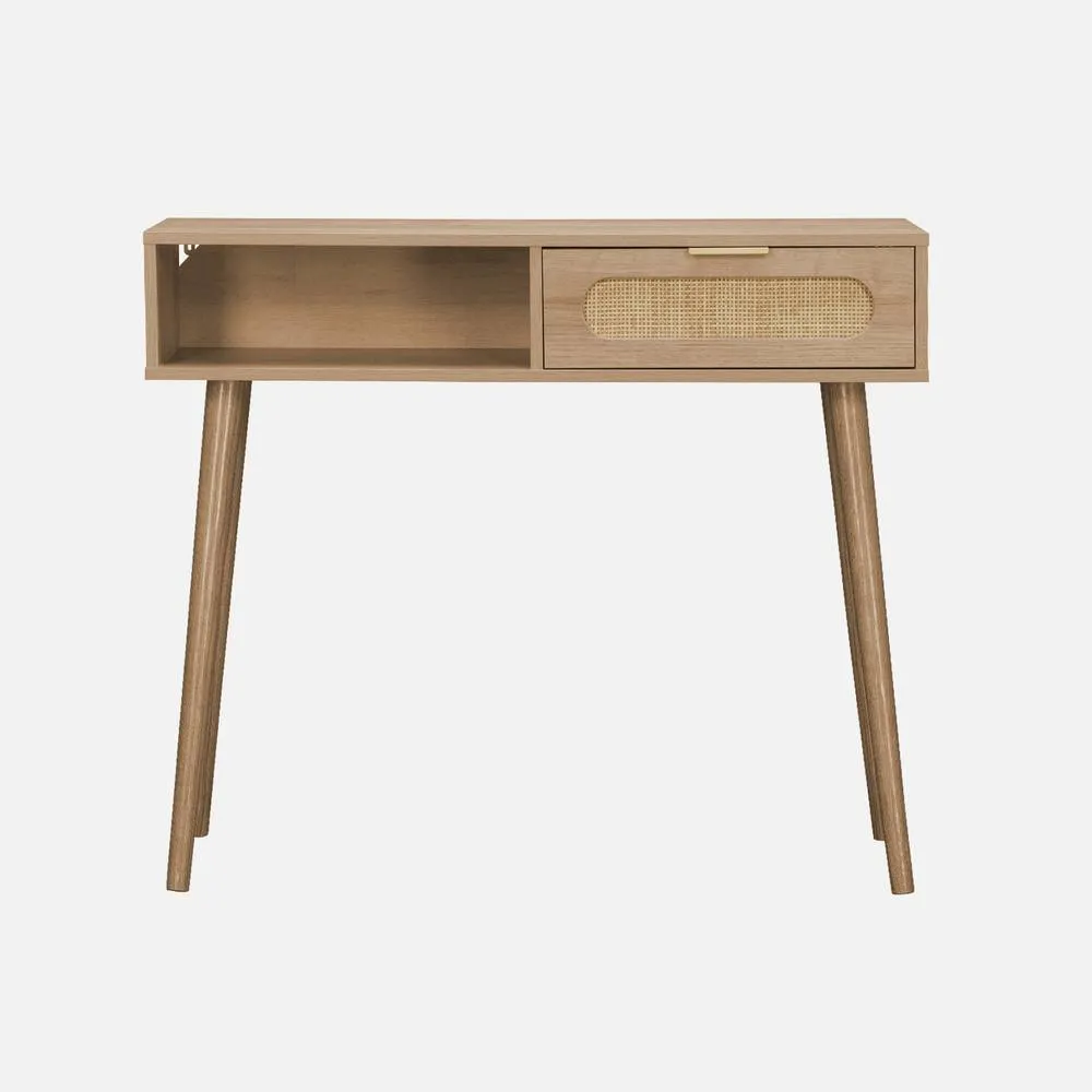sweeek 100cm Wood & Cane Rattan Console Table in Light Brown 3