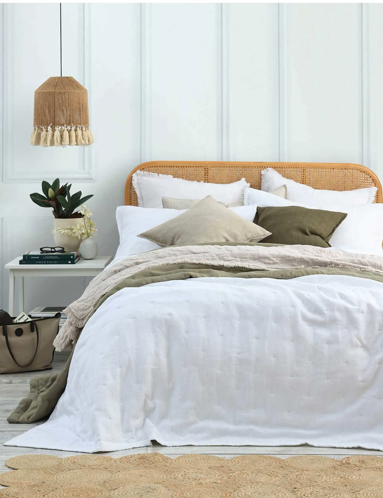 MM Linen Pure Linen Laundered Bedspread Set Olive