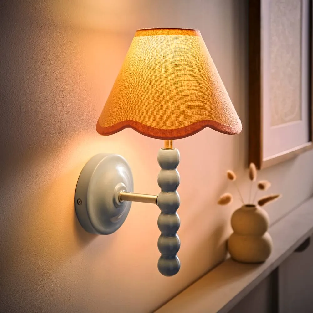 ValueLights Bobbins Powder Blue Wall Light with Linen Trim Lamp Shade & LED Bulb in Pale Pink 2