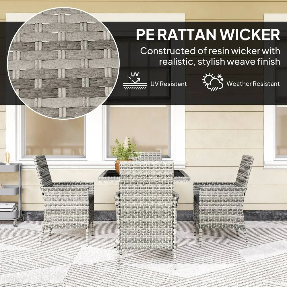 OUTSUNNY 4 Seater Rattan Garden Furniture Set with Cushion, Mixed-Grey in Mid Grey 5