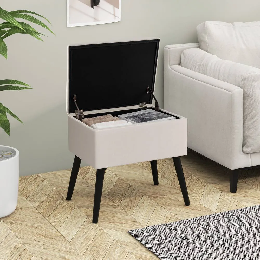 Costway Velvet Storage Ottoman Flip Top Stool w/ Solid Wood Legs in Beige 4