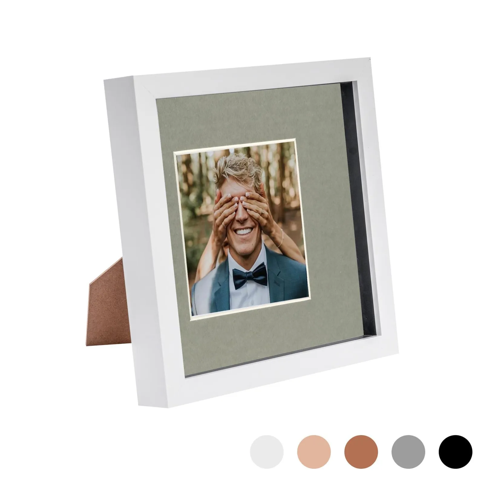 Nicola Spring 3D Box Photo Frame - 8 x 8" with 4 x 4" Mount - White Mount