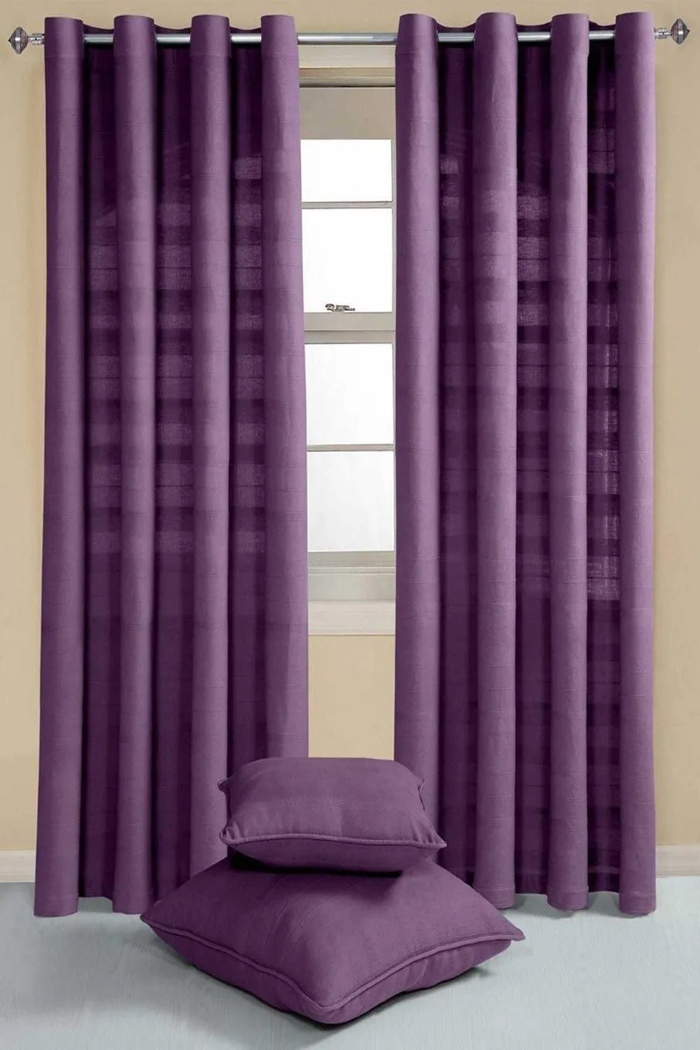 Homescapes Cotton Rajput Ribbed Curtain Pair in Purple 2